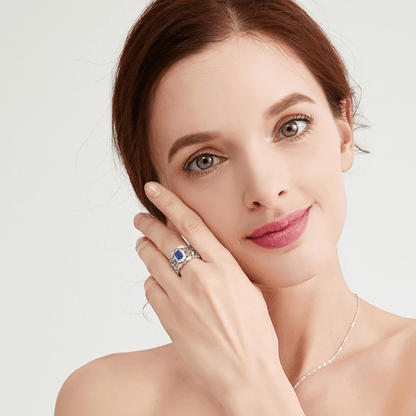 French Vintage Lace Created Blue Sapphire Ring 925 Sterling Silver