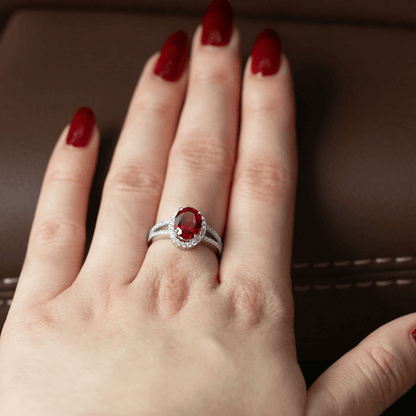 V Shaped Oval Lab Ruby Ring Slimming Sparkling Design