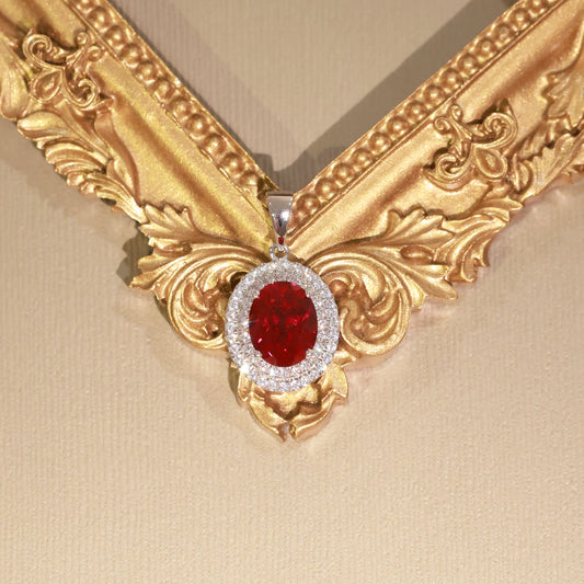 Lab Created Ruby Double Row Halo Pendant for Women 925 Sterling Silver