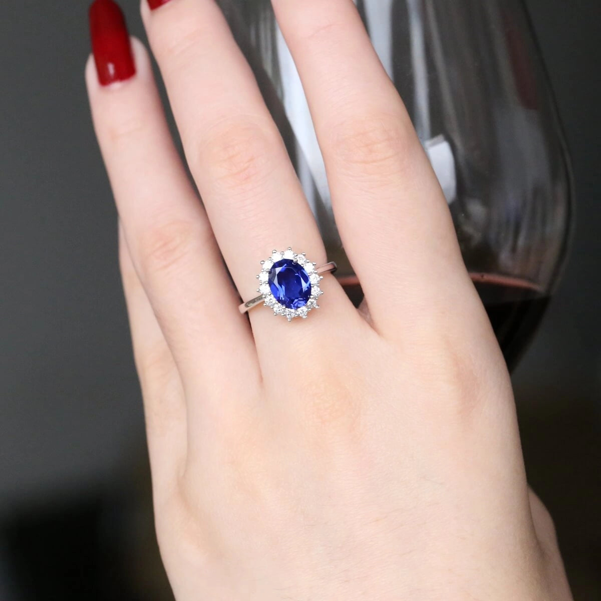 Diana Inspired Oval Sapphire Halo Ring Classic Elegance