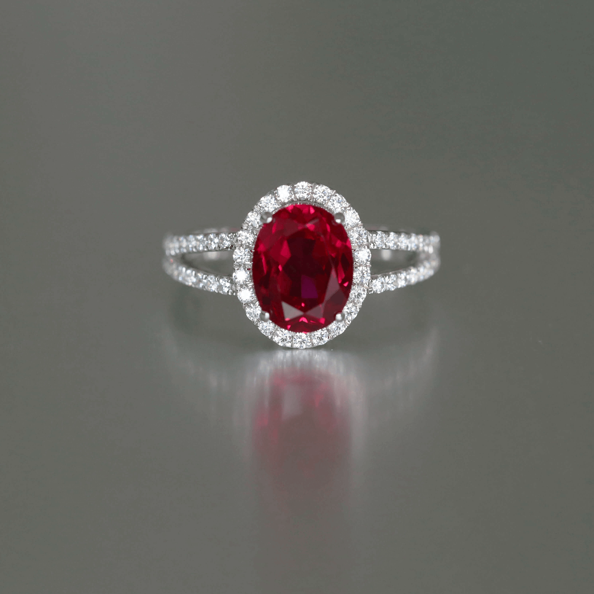 V Shaped Oval Lab Ruby Ring Slimming Sparkling Design