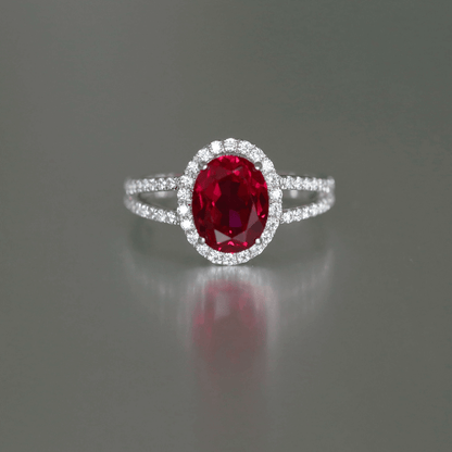 V Shaped Oval Lab Ruby Ring Slimming Sparkling Design