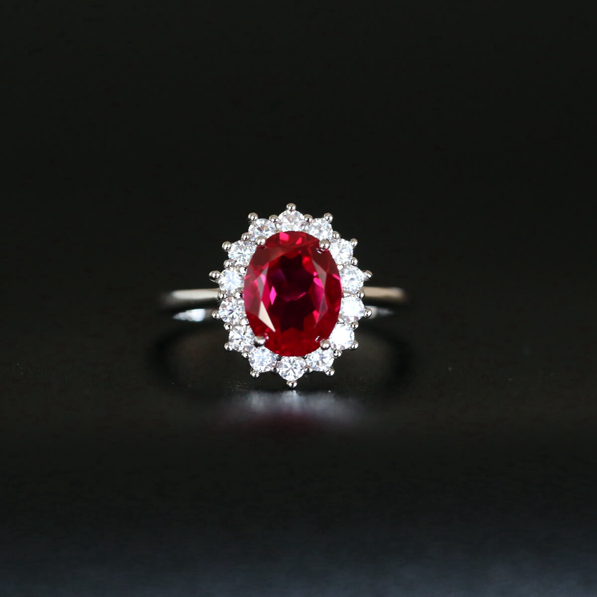 Diana Inspired Oval Lab Ruby Halo Ring Classic Elegance