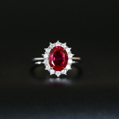 Diana Inspired Oval Lab Ruby Halo Ring Classic Elegance