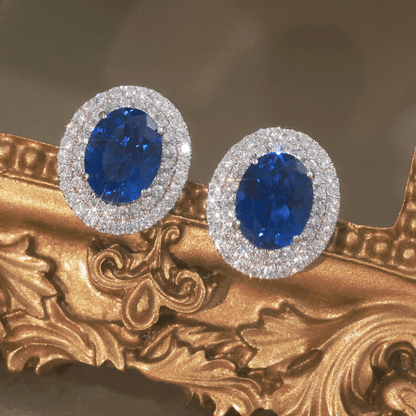 Created Sapphire Double Row Halo Earrings for Women 925 Sterling Silver