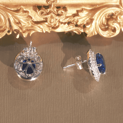 Created Sapphire Double Row Halo Earrings for Women 925 Sterling Silver