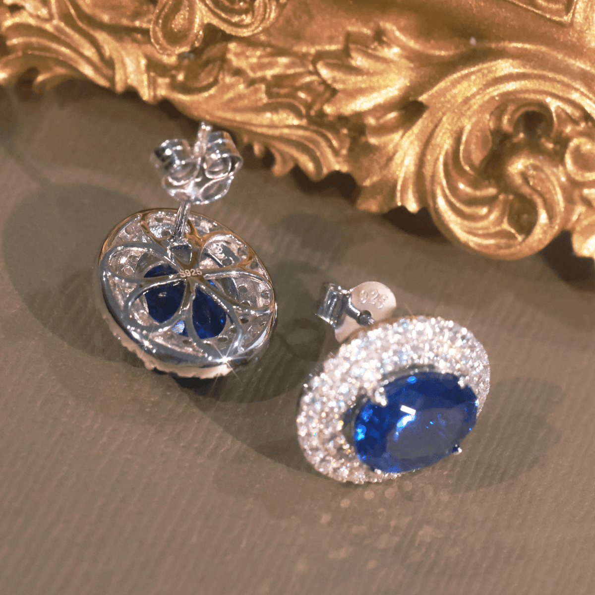 Created Sapphire Double Row Halo Earrings for Women 925 Sterling Silver