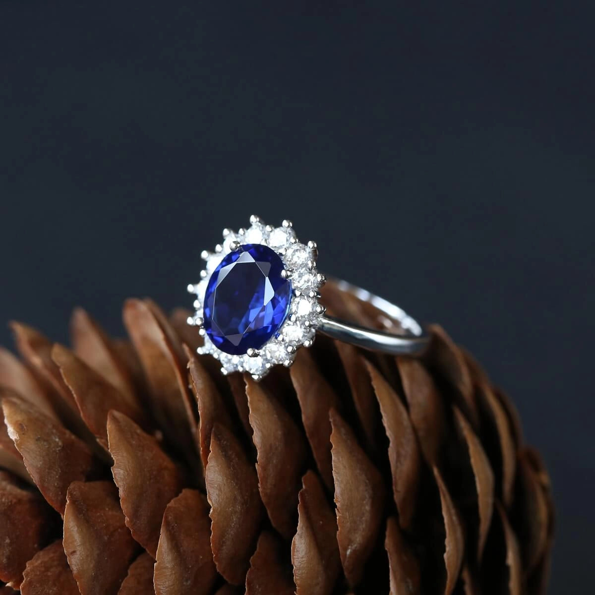 Diana Inspired Oval Sapphire Halo Ring Classic Elegance