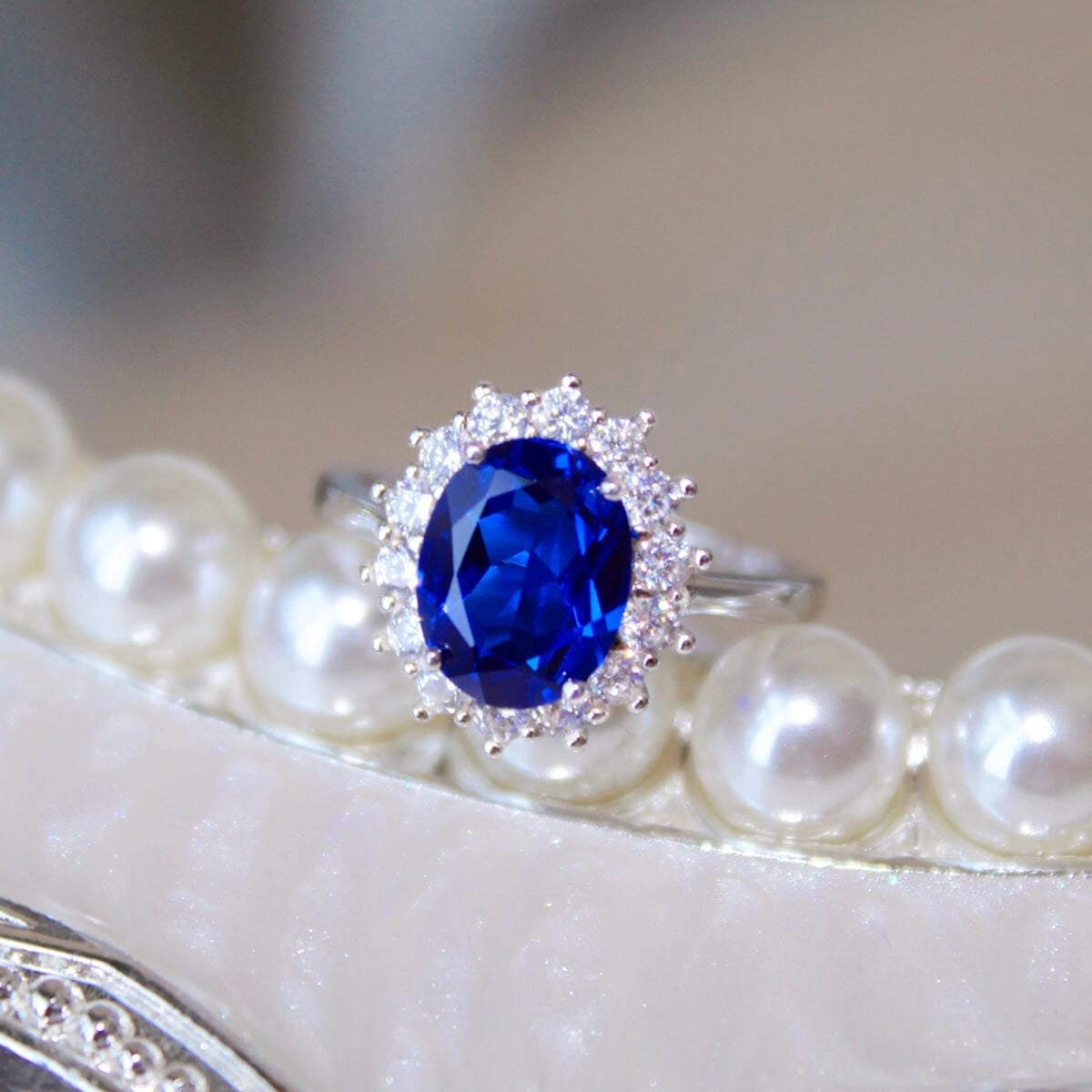 Diana Inspired Oval Sapphire Halo Ring Classic Elegance