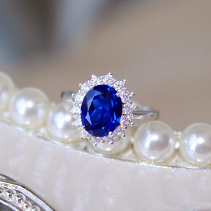 Diana Inspired Oval Sapphire Halo Ring Classic Elegance