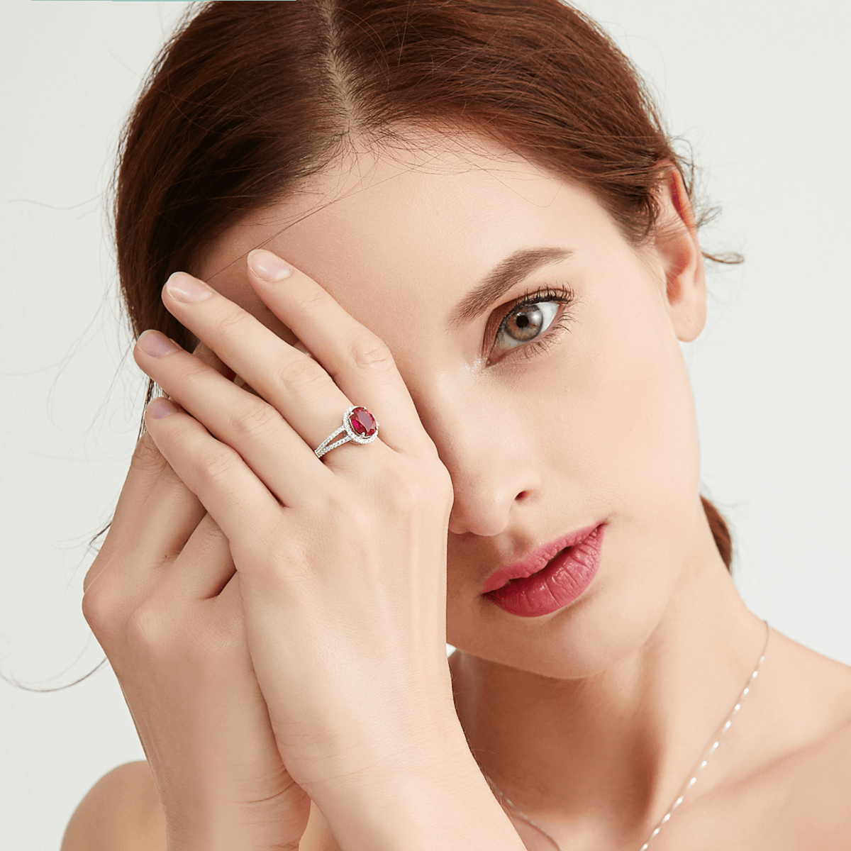 V Shaped Oval Lab Ruby Ring Slimming Sparkling Design