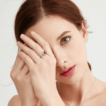 V Shaped Oval Lab Ruby Ring Slimming Sparkling Design