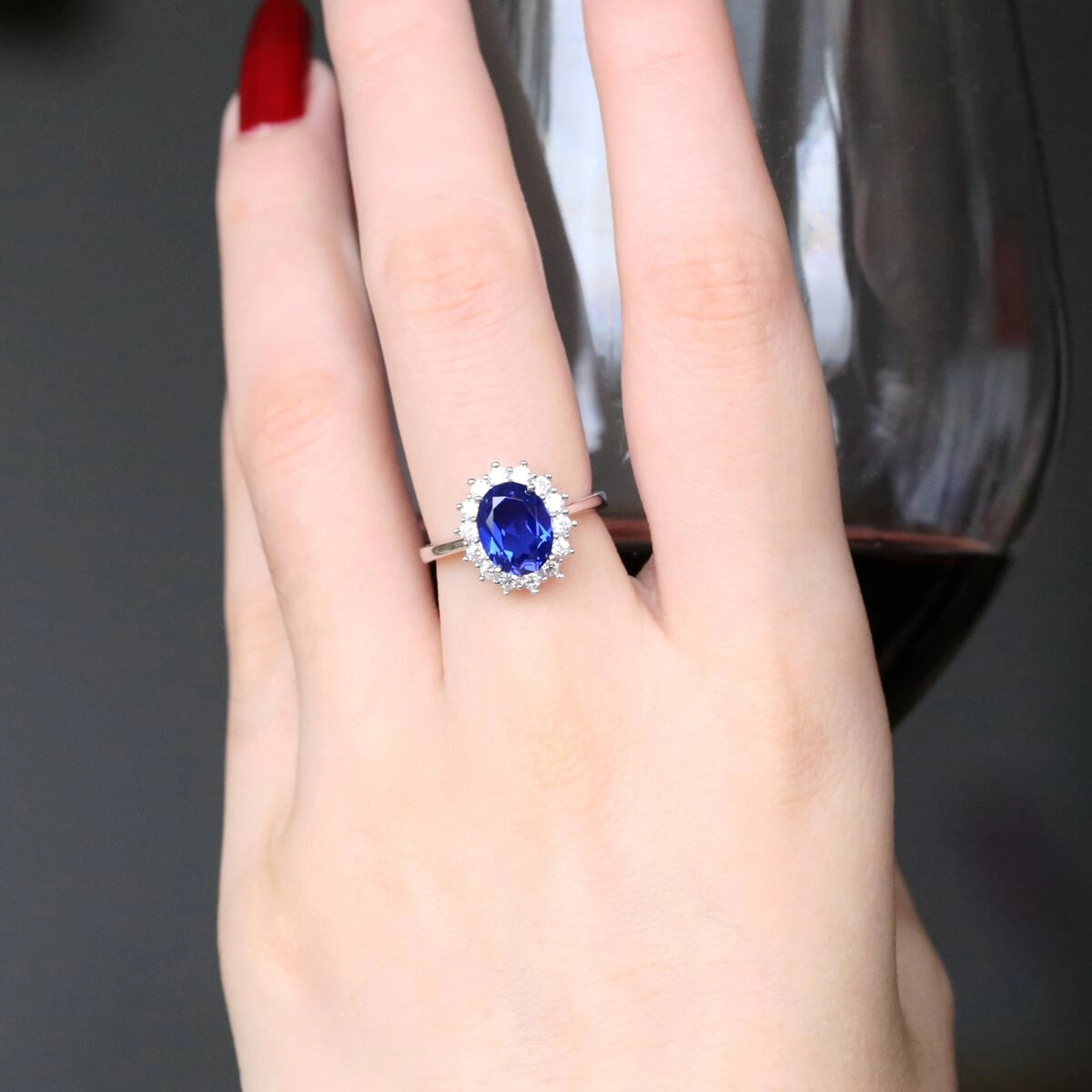 Diana Inspired Oval Sapphire Halo Ring Classic Elegance