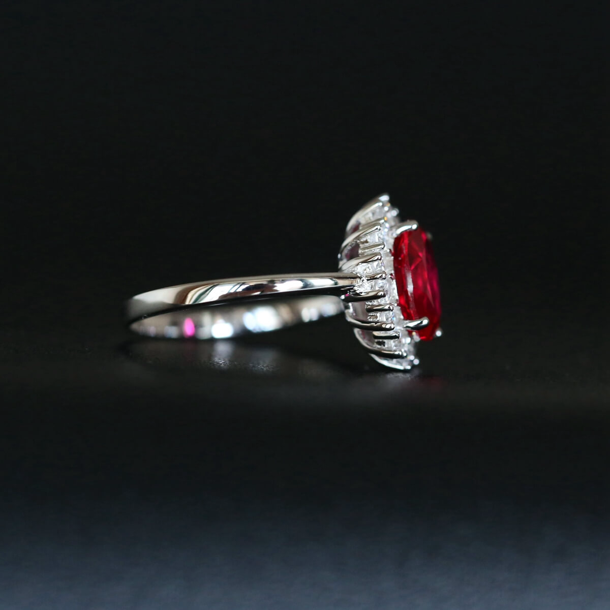 Diana Inspired Oval Lab Ruby Halo Ring Classic Elegance