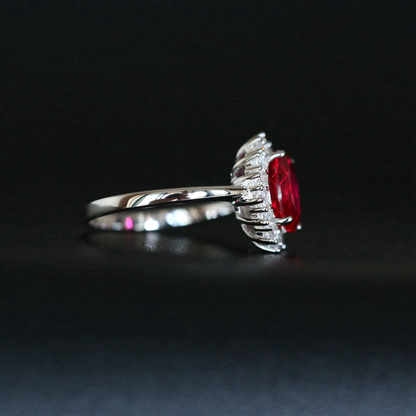 Diana Inspired Oval Lab Ruby Halo Ring Classic Elegance
